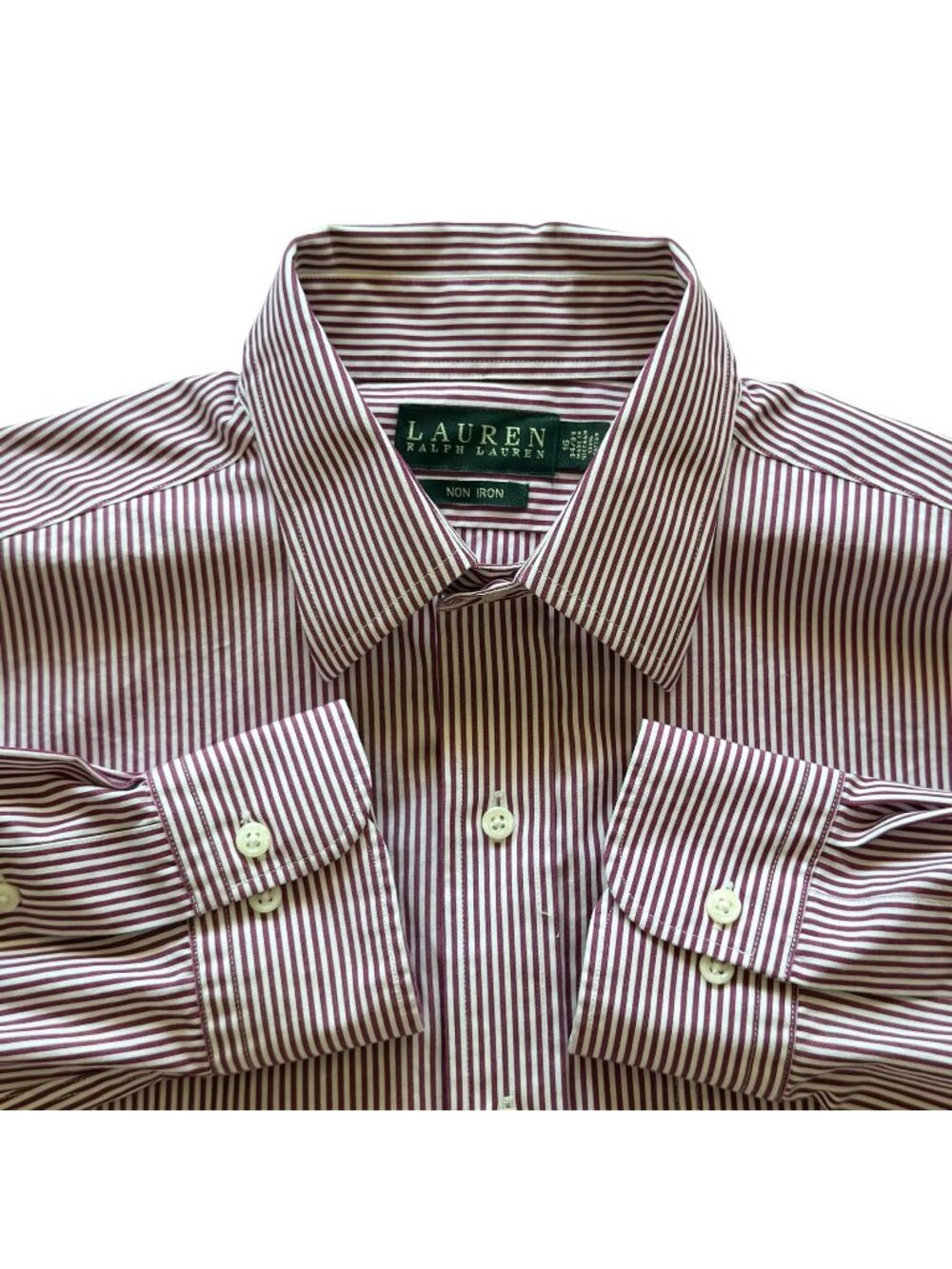 Lauren Ralph Lauren Mens 16 Dress Shirt Burgundy & White Striped Non-Iron 34/35